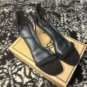 ASOS black strap sandals. Edgy metal heel.
